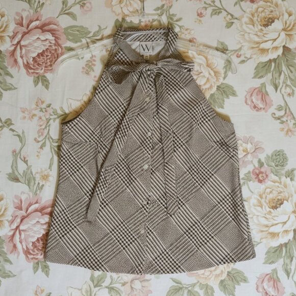 Worthington Tops - Worthington* Sleeveless Collard Blouse W/Tie Neck* Color: Brown & White Size: PM